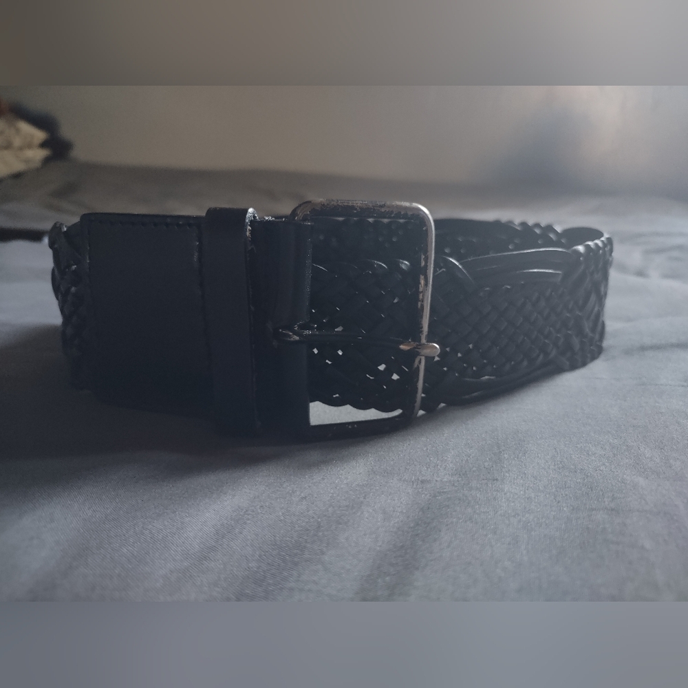 Women's Black Bonded Genuine Leather Belt/Size Large